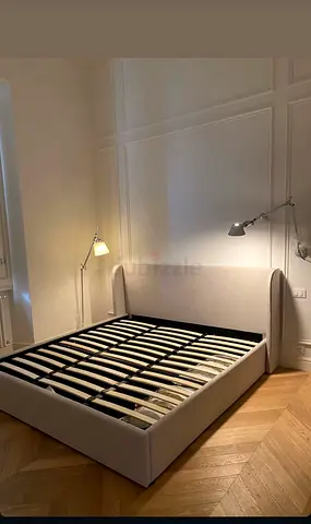 King size upholstered bed frame in light grey