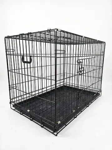 Black Metal Folding Pet Crate with Removable metal Tray
