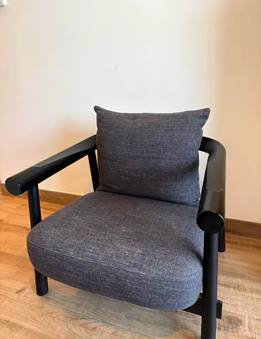Crate and barrel Modern Walnut Coffee TaModern single armchair with dark grey fabric and black frame