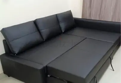 Black Leather L-Shape Sofa Bed