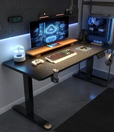 Adjustable Height Carbon Fiber Gaming Desk with Monitor Riser