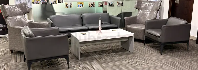 Used Grey Leather Office Sofa Set - 3-Seater + Chairs
