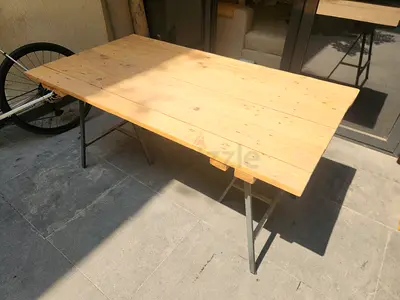 Wooden Table - Metal Legs - Good Condition