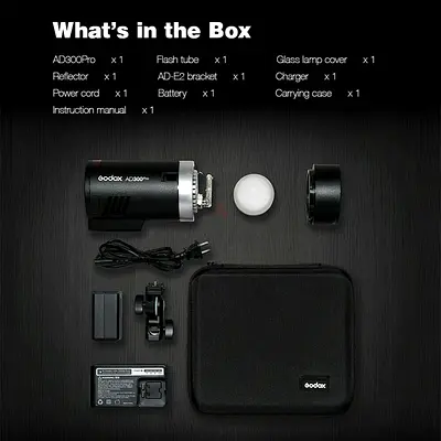 Godox AD300Pro Portable Flash / Strobe - Complete Kit (Reflector, Diffuser, Battery, Case)
