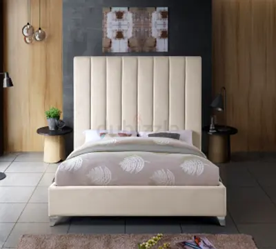 Sandy Coral Stylish Linen Bed With High Headboard