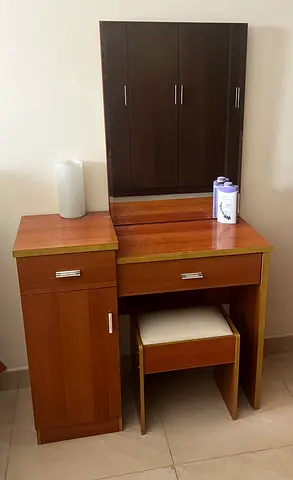 Wooden Dressing Table with Mirror and Stool - Good Condition