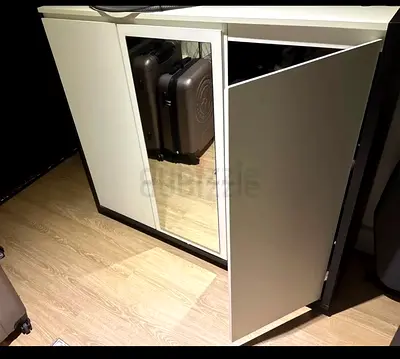 White mirrored shoe cabinet / small storage cupboard - good condition