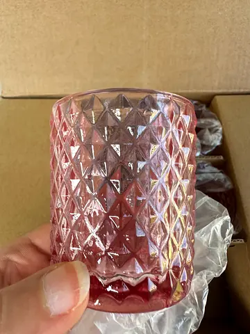 NEW Set of Decorative Glass Tea Light Holders / Votive Glasses (Multiple Colors) - Lot of 12 x 6