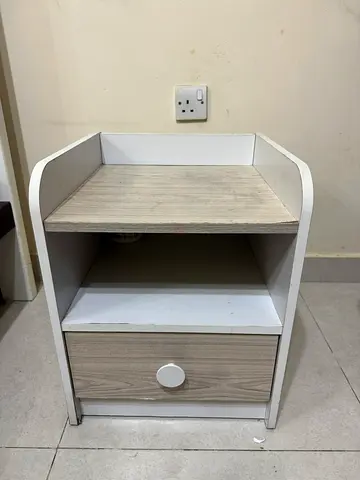 Small bedside table with drawer and open shelf - white/wood finish