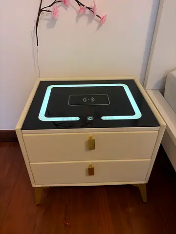 Modern two-drawer bedside table with wireless charging top