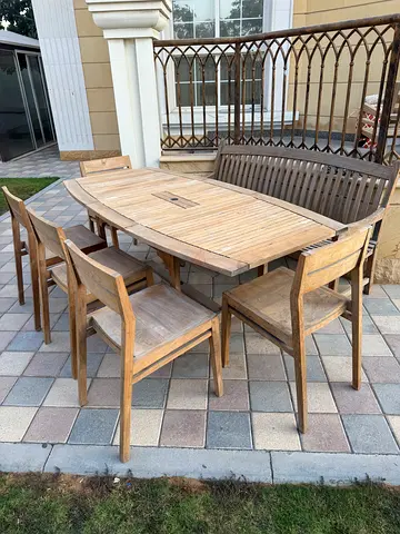 Solid teak wood outdoor garden x5 chairs with cushions
