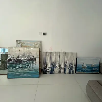 Set of 4 Seascape Paintings — Boats and Sails (Ready to Hang)