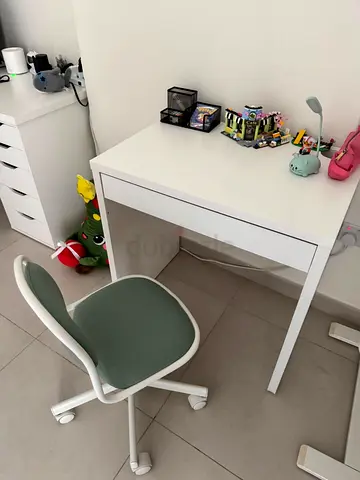 Compact White MICKE Desk with Storage Drawer