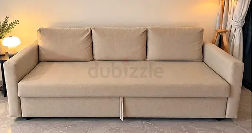 3 seater Cream Fabric Pull Out Sofa Bed
