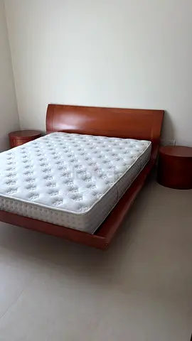 Wooden Bed and mattress 160x200cm, without bedside tables.
