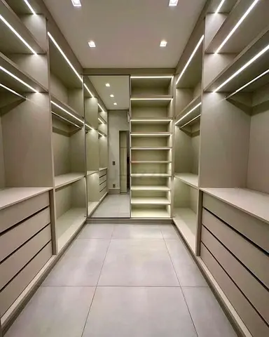 Modern Walk-in Wardrobe System with LED Lighting