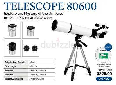 HETEKAN Telescope for Adults & Beginners, 80mm Aperture 600mm Refractor (24X-180X) Portable Travel T
