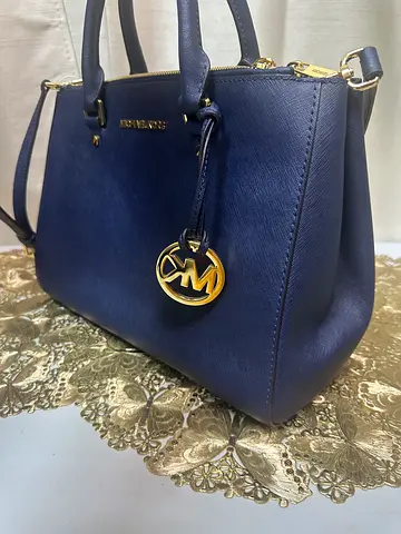 Preloved- Original Michael Kors Navy Saffiano Leather Medium Satchel Bag