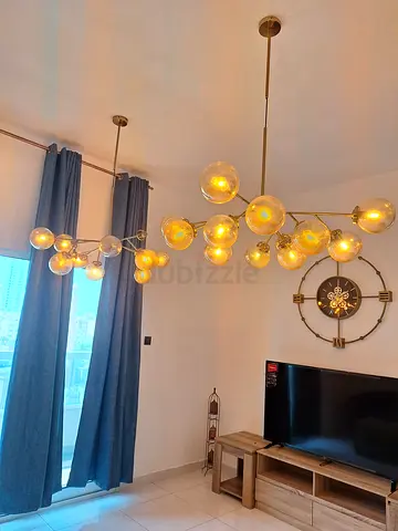 Modern Glass Globe Chandelier Pendant Light (Set of 2) - Brass Finish