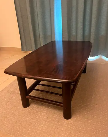 Solid Dark Wood Coffee Table with Lower Shelf - Good Condition