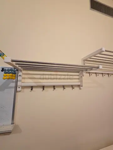 Wall-mounted folding clothes drying rack / hanger - white metal