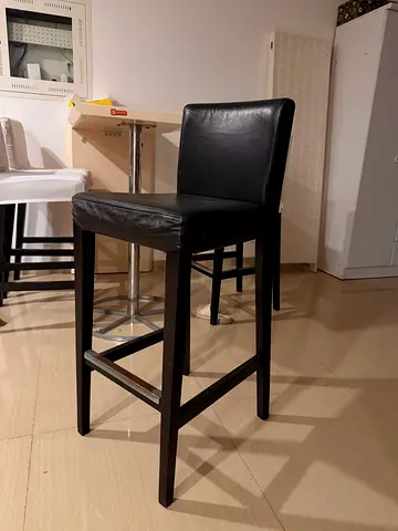 Set of 4 IKEA black leather and white cloth  bar stools with footrest (used)  Table for free!!!
