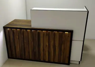 Modern L-shaped Reception Desk with Wood Panel Front Custom Made