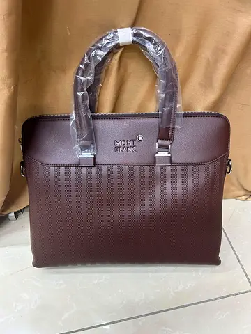 Montblanc style brown leather briefcase / laptop bag