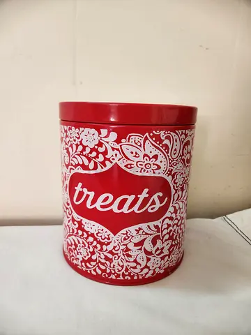 Red 'Treats' Decorative Cookie Tin / Storage Canister