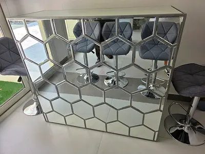Mirrored Honeycomb Console Table / with 6 bar chairs