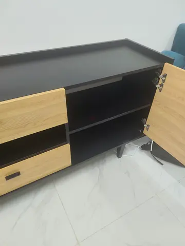 Modern Industrial Sideboard / Buffet Cabinet - Black & Natural Oak Wood Finish