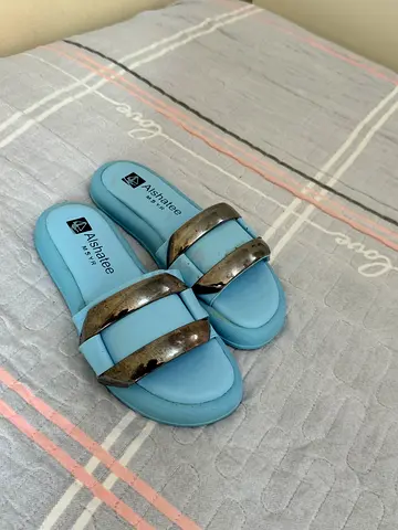 light blue slide sandals