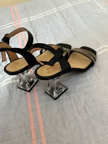 black open-toe heeled sandals