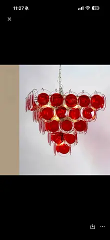 Red Glass Pendant Chandelier - Vintage Style