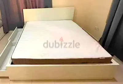 Ikea king size bed with mattress and storage drawers