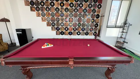 8ft Classic Wooden Pool Table with Burgundy Cloth - Good Condition