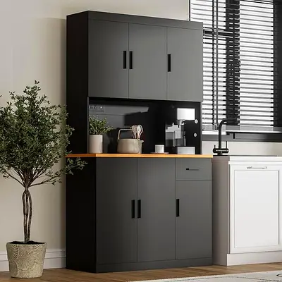Modern Matte Black Kitchen Cabinet and Coffee Bar Station
