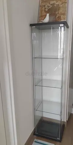 Tall Glass Display Cabinet with 3 Shelves - Black Frame