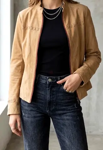 La Martina Light brown suede leather jacket with lace-up side detail - XS/S