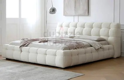 Modern White Tufted Upholstered Bed Frame included spring Topper mattress 28 cm