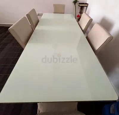6-Seater Glass Top Dining Table with Fabric Chairs