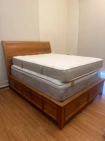 Custom made queen teak bed with drawers storage (mattress for free)