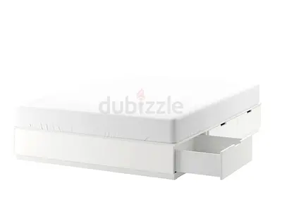 White storage bed frame with built-in drawers (double/queen) - clean condition 160x200