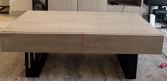 Modern rectangular coffee table with storage and mixed wood-metal legs