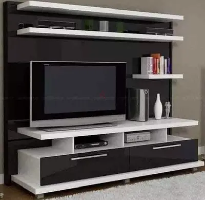 Modern TV entertainment center with shelves Custom Made
