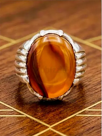 Natural Banded Yemeni Carnelian Agate Silver Ring