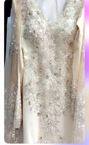 Embellished ivory wedding/occasion gown with beadwork - good condition