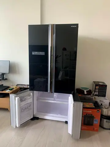 Hitachi Black glass French 4 Doors Fridge With Bottom Freezer