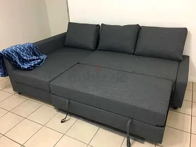 Modern Dark Grey L-Shaped Pull-Out Sofa Bed