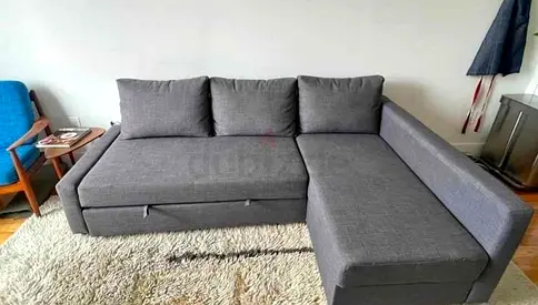 IKEA L shap Sofa store cum bed Gray color